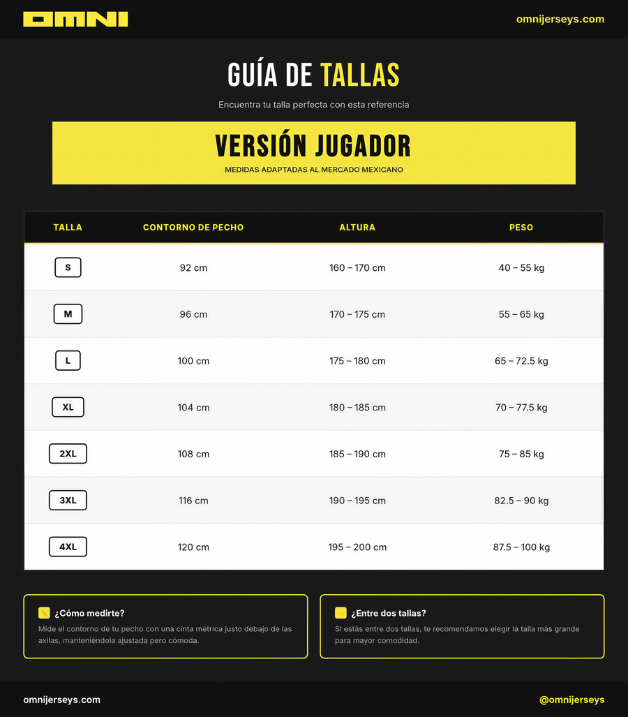 Guía de tallas España 26/27 Visita Vers. Jugador | Manga Larga